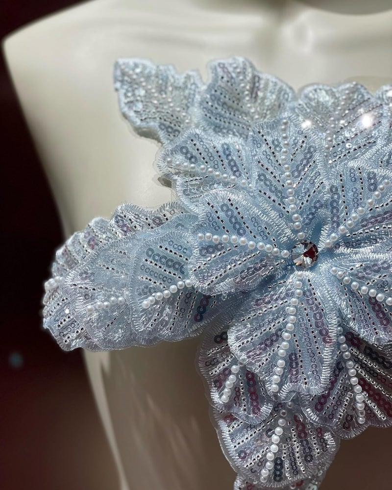 JRYYR Handmade Blue Appliques, Sequin Flower Patches, Sewing Beaded Appliques for Dresses, Wedding Dresses, Bags and Other DIY Decorative Accessories. (Blue-03) - Image 2